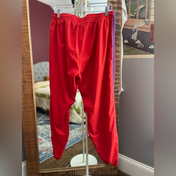 Adidas: Men’s Red Track Pants 3D Embroidered Trefoil Logo and Stripes | Size XL - Picture 5 of 5